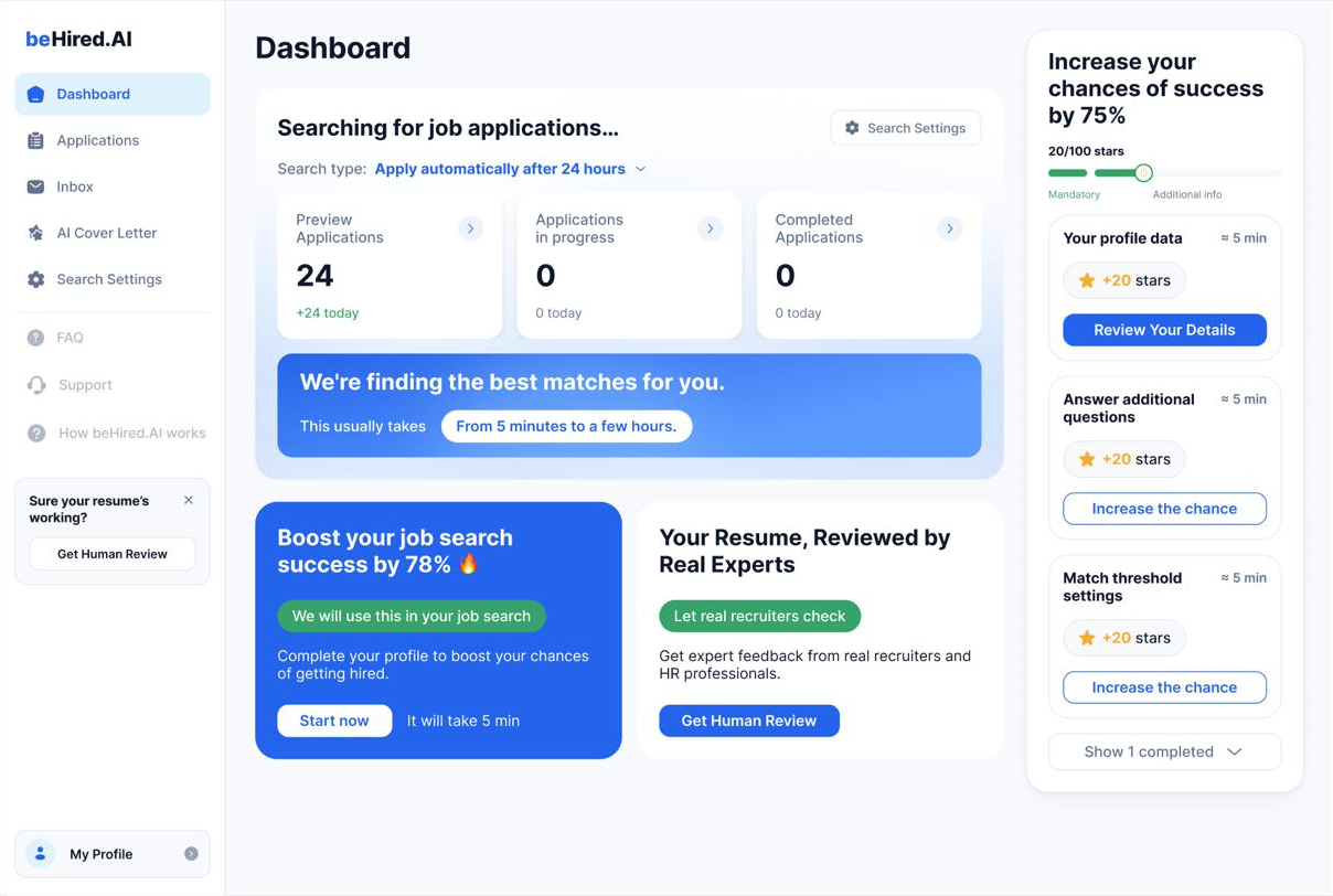 beHired dashboard interface